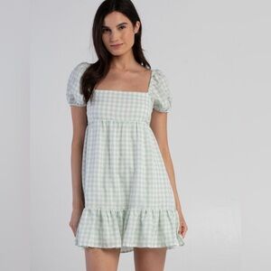 Tilly's Mint Gingham Puff Sleeve Midi Dress